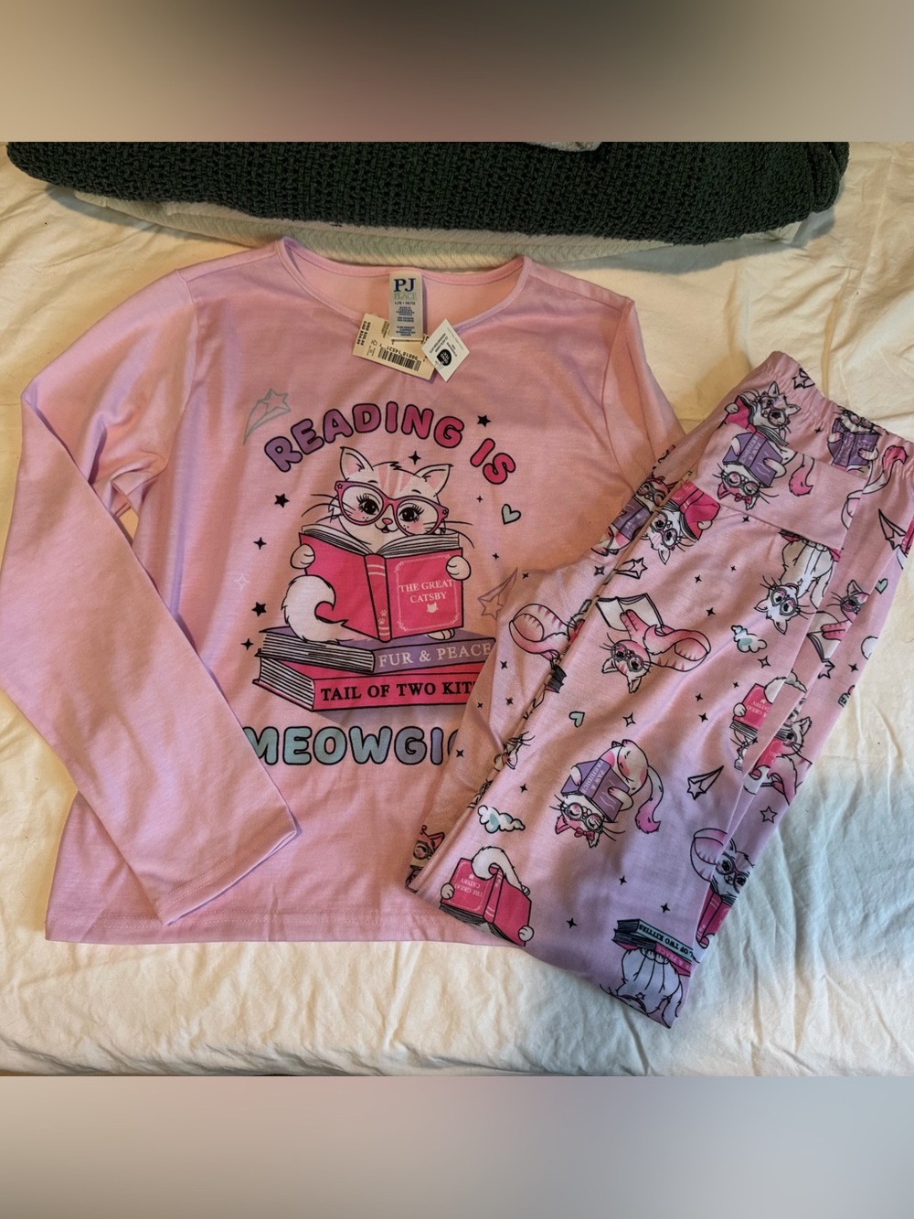The Children's Place Pink Cat 'Reading Is Meowgical' Pajama Set